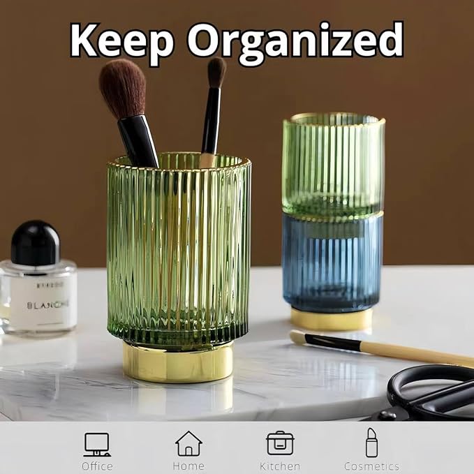 Exquisite Pen Holder for Desk Cute Office Supplies Cubicle Decor Kawaii Workspace Accessories Boho Makeup Organizer for Women Girls Pencil Cup Aesthetic Clear Caddy for Home Office (Large Gold)