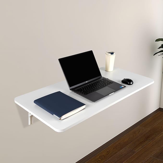 Neoaider Wall Mounted Folding Table 47.2”L x 19.7”W, Laundry Folding Table with Heavy Duty Metal Collapsible Shelf Brackets, Wall Mounted Desk Fold Down for Small Spaces, White