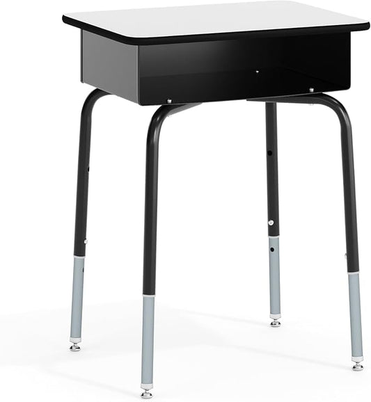 Flash Furniture Billie Open Front Student Desk for Classrooms or Remote Learning, Height Adjustable School Desk with Metal Book Box, Gray/Black