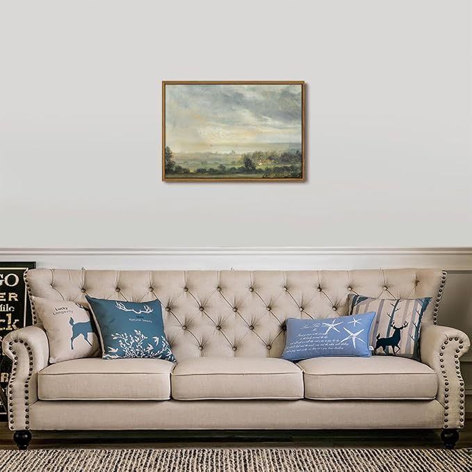 OIQArtOIQ Vintage Framed Wall Art Pastoral Landscape Canvas Art Prints Rustic Farmhouse Pictures Wall Decor Modern Cottagecore Paintings Artwork For Bedroom Kitchen Bathroom Office Living Room