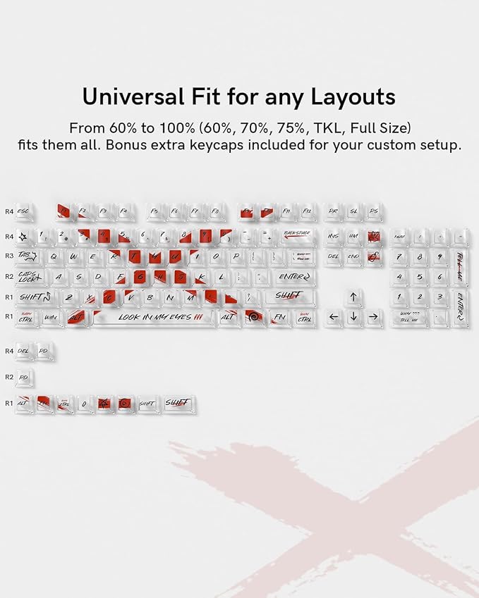 Cherry Profile Transparent Keycaps Set, Custom Keyboard Key caps 115 Keys, Shine Through Street Graffiti Style Clear Keycaps for Mechanical Keyboard, Compatible with 60% 65% 75% 98% 100% Layout