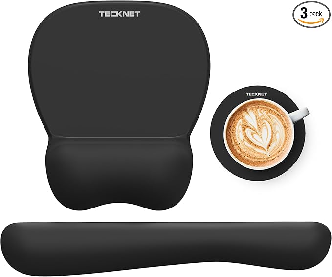 TECKNET Gel Mouse Pad with Wrist Rest, 3 in 1 Keyboard Wrist Rest for Pain Relief, Non-Slip PU Base & Easy Typing, Ergonomic Mousepad Set for Office & Home（Black）