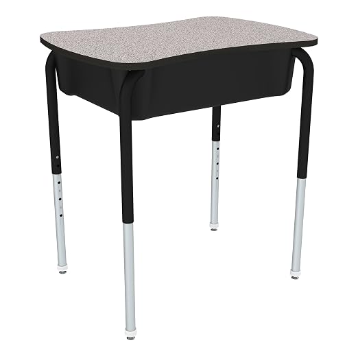 Bow Tie Adjustable Height Open Front Desk with Laminate Top - Gray Nebula Top, Black Book Box, Black Frame (2-Pack)