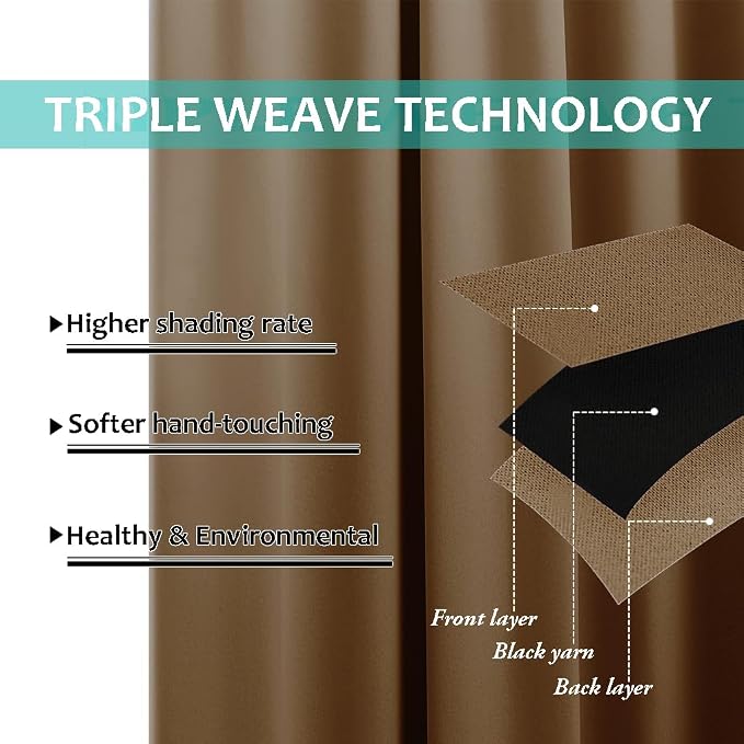 NICETOWN 100% Blackout Curtains 54 inches Long, Gold Brown, 1 Pair, 42 inches Width Each Panel, Double-Deck Completely Blackout Window Treatment Thermal Insulated Lined Drapes for Small Window