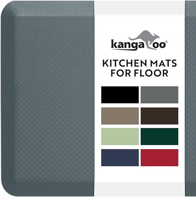 KANGAROO Anti Fatigue Mats for Kitchen Floor, Reduce Foot, Knee Pressure, 3/4 Inch Thick Cushioned Ergonomic Mat, Waterproof Comfort Rug for Under Sinks, Standing Desk, Store Floors, 17x24, Charcoal