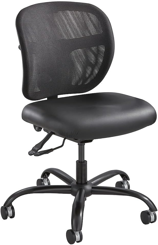 UrbanPro Intensive Use Mesh Task Office Chair, Black Vinyl, 500 lb Weight Capacity, Adjustable Back Height, T-Pad Arms, Ergonomic Design, Breathable Mesh, 24/7 Heavy-Duty Seating for Home Office