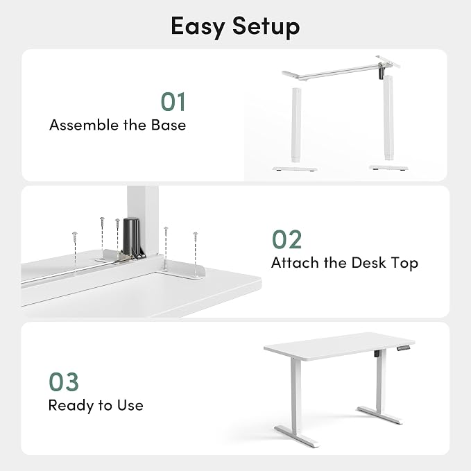 CubiCubi 32 x 20 Small One-Piece Standing Desk, Adjustable Height Electric Computer Home Office Sit Stand up Workstation, with 4 Memory Presets, Headphone Hook, Elegant White