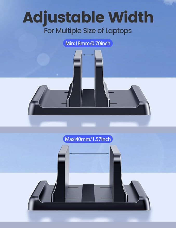Vaydeer Vertical Laptop Stand Holder Organizer Plastic Adjustable Desktop Notebook Dock Space-Saving 3 in 1 for All MacBook Pro Air,Mac,HP,Dell,Microsoft Surface,Lenovo,up to 17.3 inches (Black)