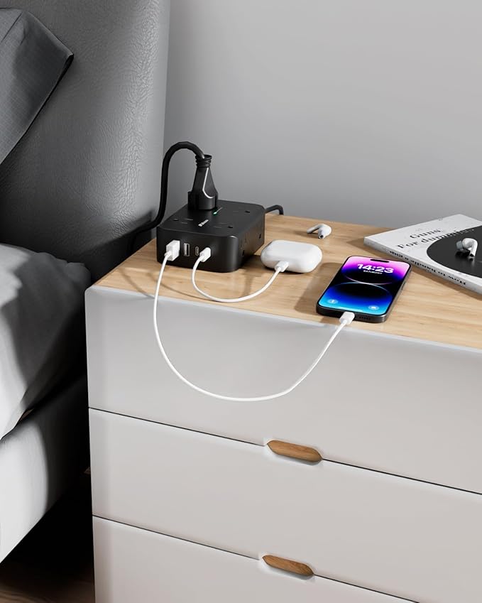 Power Strip Surge Protector 15FT - Flat Plug, Wall Mount, 8 Wide Outlets with 4 USB Ports (2 USB C), Extension Cord with Multiple Outlets, Office Desk Accessories