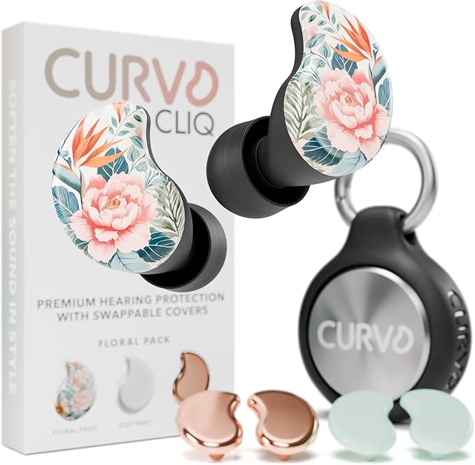 CURVD Cliq Noise Cancelling Ear Plugs – Reusable Concert Earplugs for Noise Reduction with Swappable Covers, 5 Tip Sizes & Travel Case. Stylish, Comfy, and Customizable Protection
