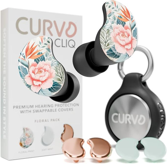 CURVD Cliq Noise Cancelling Ear Plugs – Reusable Concert Earplugs for Noise Reduction with Swappable Covers, 5 Tip Sizes & Travel Case. Stylish, Comfy, and Customizable Protection