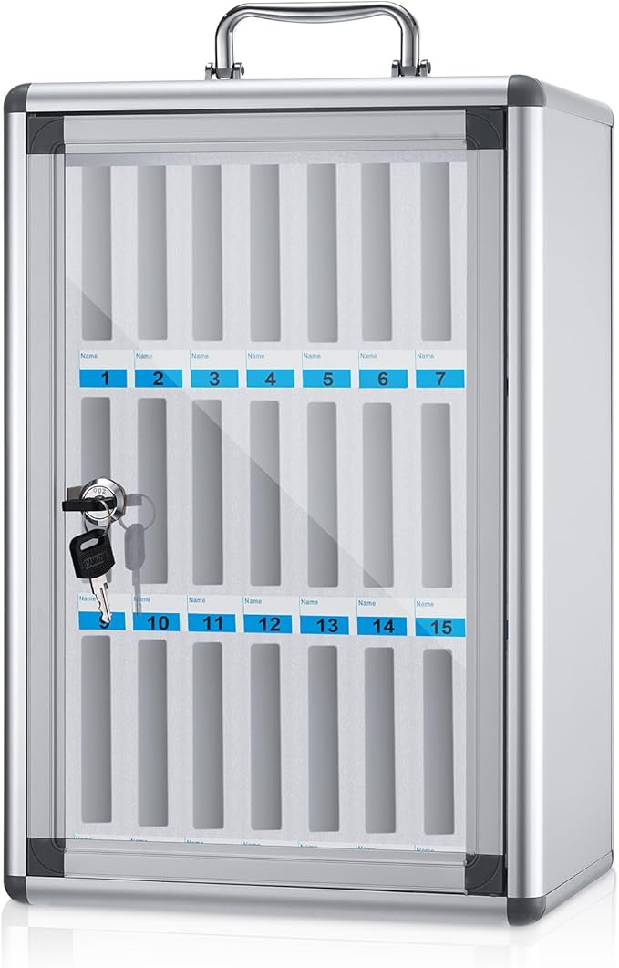 Amylove Cell Phone Locker Cabinet Aluminum Alloy Pocket Chart Storage Locker Box Cabinet Wall-Mounted Cell Phones Storage Box with Handle for Office Classroom Gym(White,24 Slots)