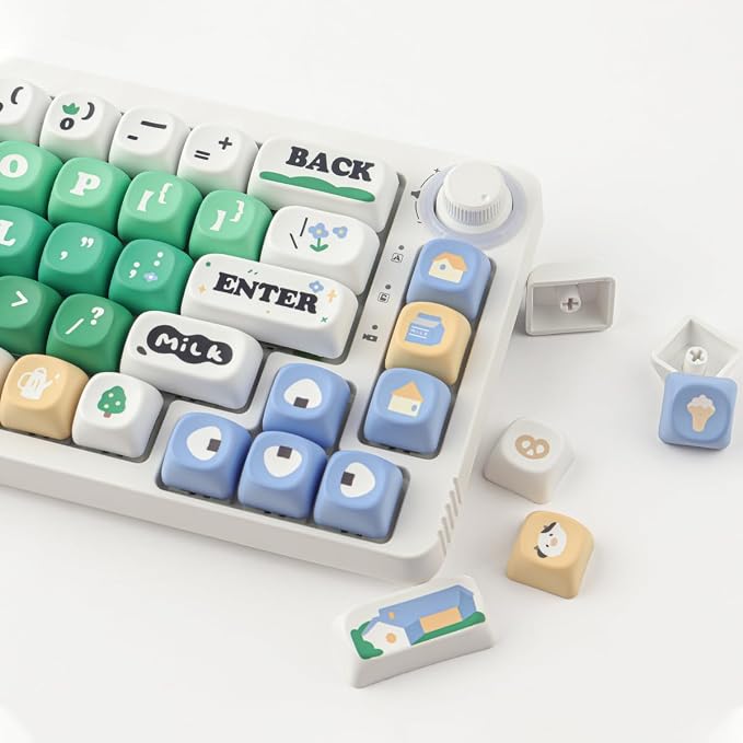 PBT Keycaps 126 Keys Cute Keycaps Dye-Sublimation Milk Cow Pasture Keycap MOA Profile Custom Keycap for Cherry Gateron MX Swithes Mechanical Keyboards