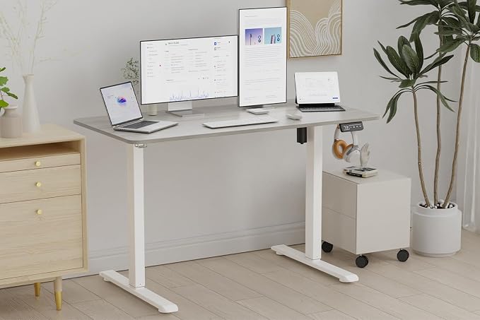 Standing Desk Height Adjustable Electric Desk 47.2 x 23.6 Inches Sit Stand Desk, Computer Home Office Desk Memory Preset with Two-Piece Desktop (Grey Oak Look)