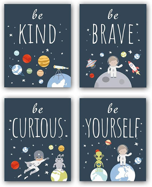 CHDITB Unframed Outer Space Room Decor, Inspirational Space Art Print, Set Of 4（8" x10" ） Space Wall Art For Boy Room Decorations, Kids Picture Planets Canvas Posters For Kids Bedroom Nursery Decor