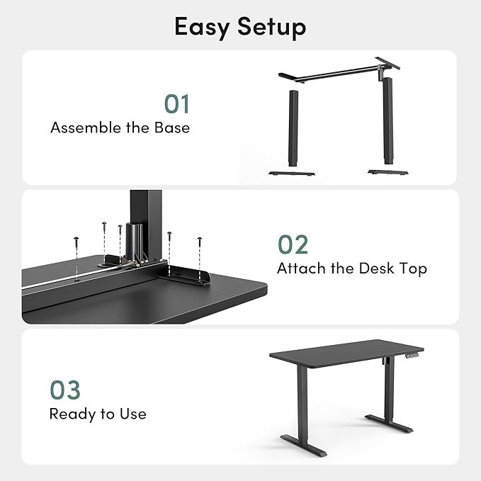 CubiCubi 55 x 28 Inch Large One-Piece Standing Desk, Adjustable Height Electric Computer Home Office Sit Stand up Whole Board Workstation, with Memory Presets, Headphone Hook, Black