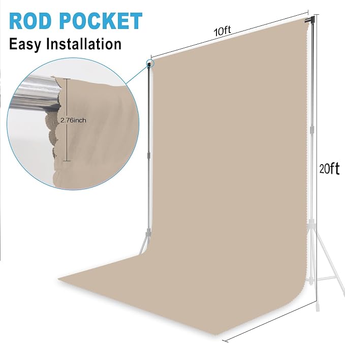 Beige Backdrop for Photoshoot, Professional Photo Backdrop Background Curtain for Product Photography，Portraits, Wedding, Party, Live Streaming Video Recording 10X20 FT
