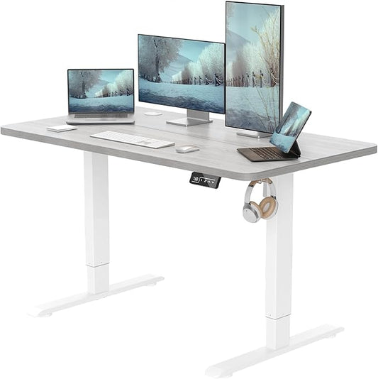 Standing Desk Height Adjustable Electric Desk 47.2 x 23.6 Inches Sit Stand Desk, Computer Home Office Desk Memory Preset with Two-Piece Desktop (Grey Oak Look)