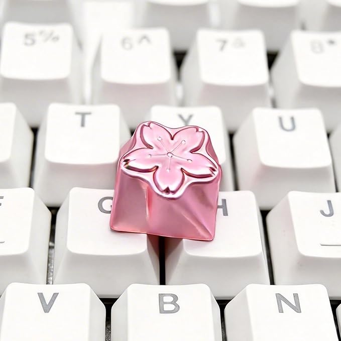 Artisan Keycaps, Pink Sakura Cherry Blossom Custom Cover Caps for MX Mechanical Keyboard, Metal 1U Single Replacement for Esc Del Arrow Key (Rose Gold)