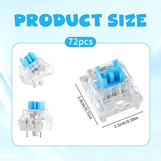 Mechanical Keyboard Switches, 72 Pcs 3 PIN Blue Keyboard Clicker Replacement Dustproof Waterproof Keyboards Clicky Switches for Most Gaming Keyboards