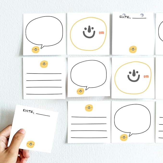 4-Pads 3x3 Sticky Notes, Smile Memo Pads with High-Adhesive, Fun Self-Stick Notes, Reusable & Tearable for Journal Planners Office School Home, Cute Stationery Gift - Smile