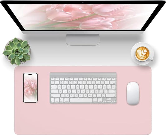 Pink Desk Mat, Leather Desk Pad Protector, Non-Slip Office Computer Mat, Waterproof Desktop Mat for Keyboard and Mouse, Pink Desk Accessories for Women, 23.6"x13.7"