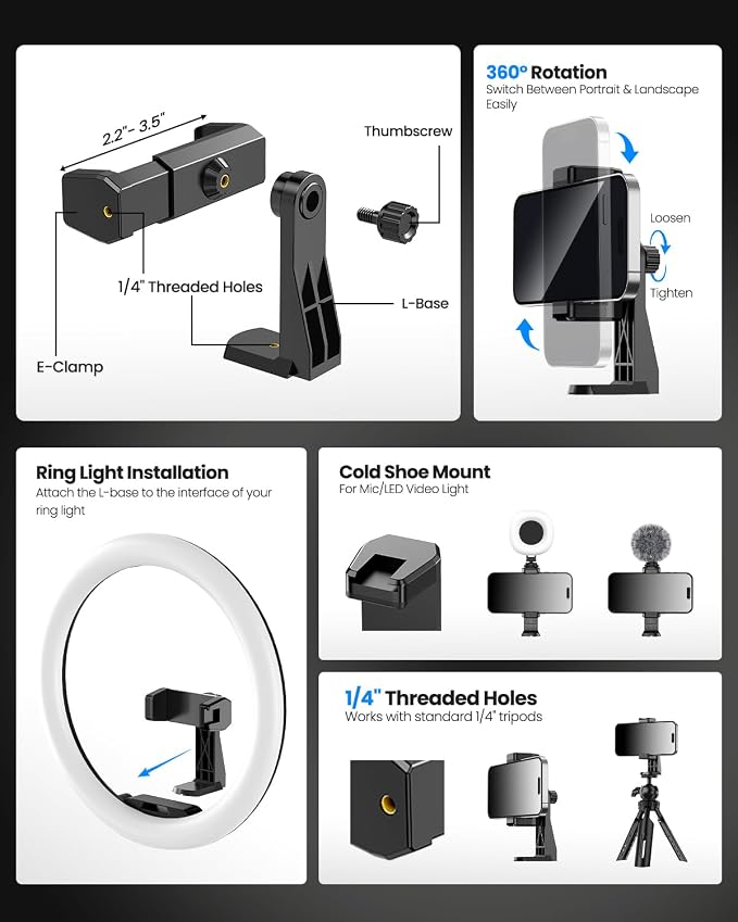 UBeesize 12" Desk Ring Light with Stand & Phone Holder - Adjustable Studio Light for Photography，Zoom Meetings, YouTube, TikTok, Live Streaming