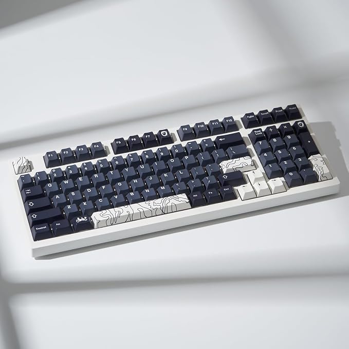 4pcs Keycaps, White Topographic Keycaps PBT Keycap Cherry Profile Dye-Sublimation Space Bar 6.25U ESC Enter Custom Keycap Set for Mechanical Keyboard Caps Desktop Computer Keyboards