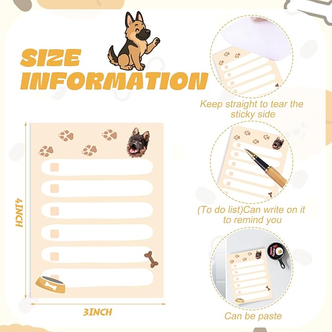 12 Pcs German Shepherd Sticky Notes 3x4 Inches Dog Notepad to Do List Kawaii Dog Lover Gifts for Women Office Supplies Sticky Notes Home Christmas Office Decor