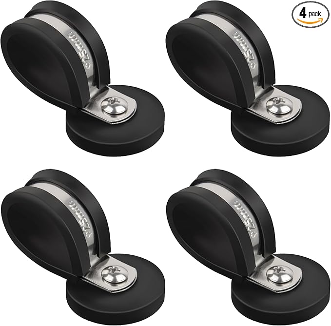 Magnetic Cable Clamps, 1 Inch Stainless Steel Cable Clamps, Rubber Cushioned Insulated Pipe Clamp, 4 Pcs Heavy Duty Magnetic Wire Holders, Magnetic Adel Clamp for Pipe Wire Cord Tube
