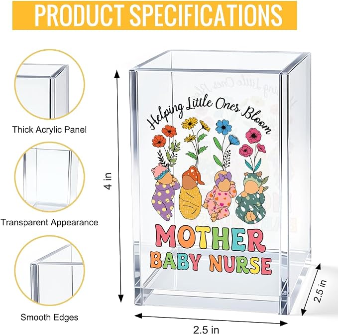 Helping Little Ones Bloom Acrylic Cosmetic Pencil Pen Bookmark Storage Holder Cup, Cute Mother Baby Nurse Holder Cup Gifts for NICU OB PICU Nursery Nurse Labor and Delivery, OB Gifts