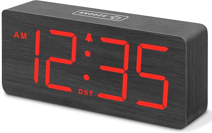 DreamSky Wooden Digital Alarm Clock for Bedroom with Large Numbers | Desk Clocks for Living Room, Loud Alarm for Heavy Sleepers with Volume Control, Dimmer, DST, Office Wood Decor (Plug-in)