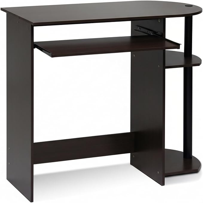 Furinno Simplistic Easy Assembly Computer Desk, With Keyboard Tray, Dark Brown/Black