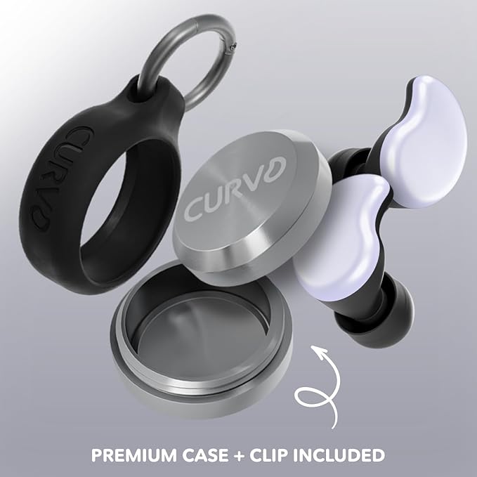 CURVD Cliq Noise Cancelling Ear Plugs – Reusable Concert Earplugs for Noise Reduction with Swappable Covers, 5 Tip Sizes & Travel Case. Stylish, Comfy, and Customizable Protection