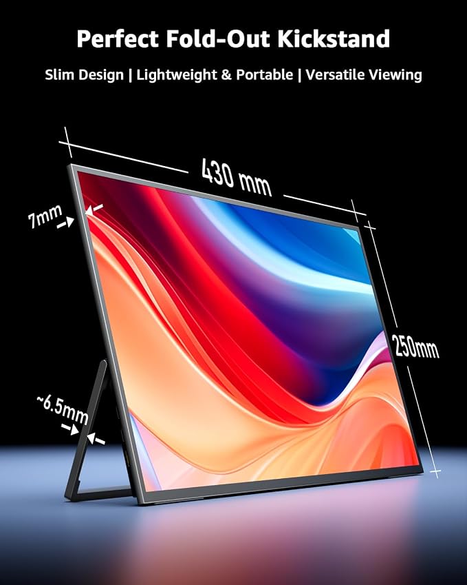 Yodoit Portable Monitor 19" 4K UHD QLED 144Hz 146% sRGB Travel Gaming Monitor Screen Display with USB Type C Port and Built-in Speakers Compatible with PC, Xbox Black