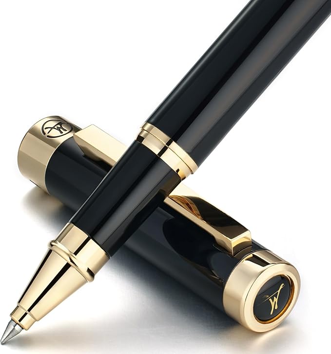 MCNTEIK Black Rollerball Pen With 24K Gold Finish, Luxury Grade Craftsmanship Pen, Schmidt 888F Ink Refill, Exquisite Men's And Women's Gift Pen Set, Professional, Writing, Executive,Office, Nice Pen