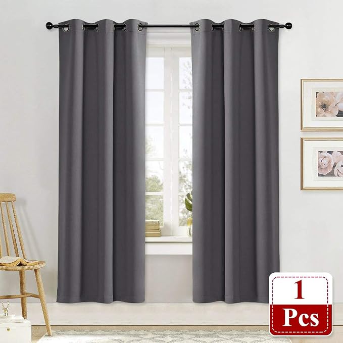 NICETOWN Blackout Curtain Blind for Bedroom Thermal Insulated Grommet Blackout Room Darkening Drape/Drapery (Single Panel, W42 x L72 inches, Grey/Gray)
