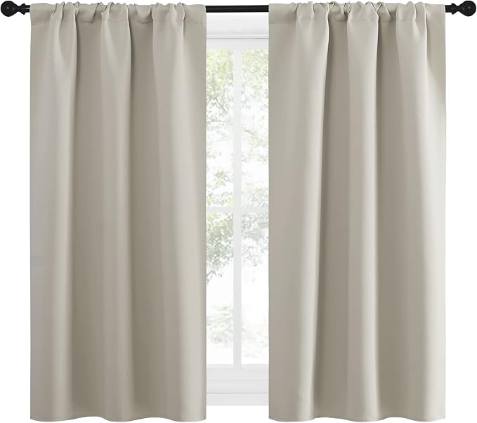 NICETOWN Blackout Curtains for Living Curtains, Room Darkening Window Curtain Panels, Easy-Care Solid Thermal Insulated Draperies/Drapes for Daughter Room (Natural, 2 Panels, 34 by 54)