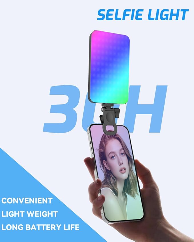5000 mAh Portable Selfie Light for iPhone: RGB Rechargeable Phone Fill Lights, Ring Light for Camera Picture, Makeup Photo, Video Conferences, Laptop Use, Zoom Meetings, TikTok, Vlog Photography