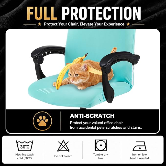 Water Resistant Stretch Computer Office Chair Cover with Durable Zipper - Universal Washable Removable Spandex Rotating Boss Chair Slipcovers - Anti-dust Desk Chair Seat Protector for Dogs, Cats, Pets