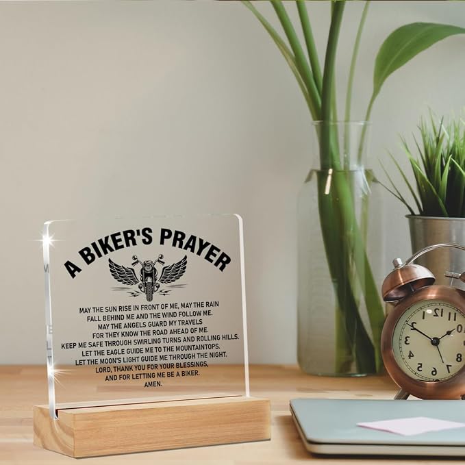Motorcycle Gifts for Men Biker Bike Lover Accessories Desk Decor | Gifts for Bike Lover, Motorcycle Rider, Bikers Prayer, Home Desk Decorative Sign, Clear, Acrylic, 4 x 4 Inches