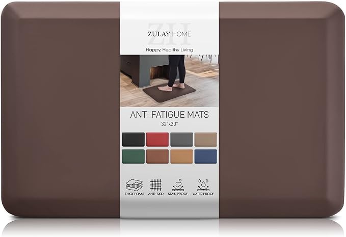 Zulay Home Large 20 x 32 Inch Anti Fatigue Floor Mat - 3/4 Inch Thick Cushioned Kitchen Mats for Standing - Comfortable Padded Floor Mats for Standing Work Desk - Memory Foam Kitchen Mat - Brown