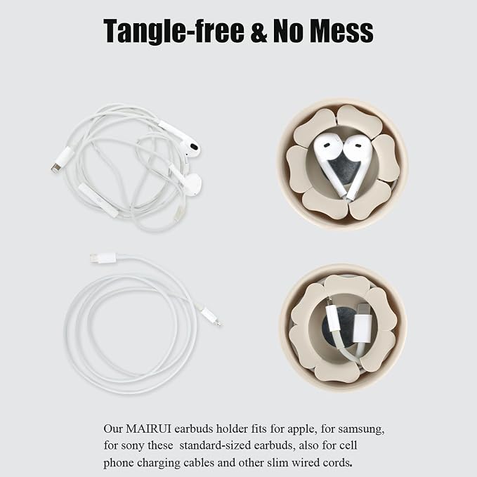 MAIRUI Wired Earbud Case Earphone Headphone Cord Organizer Earbuds Wrap Soft Silicone Magnetic Holder Storage Tangle Free Cable Winder(Beige)