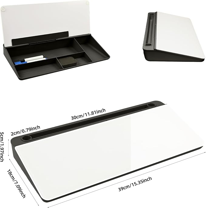 Desktop Whiteboard, Glass Dry Erase Board, Desk Board Buddy,Computer Keyboard Stand,Desk Whiteboard Organizer for Home,Office,School Supplies(Black)