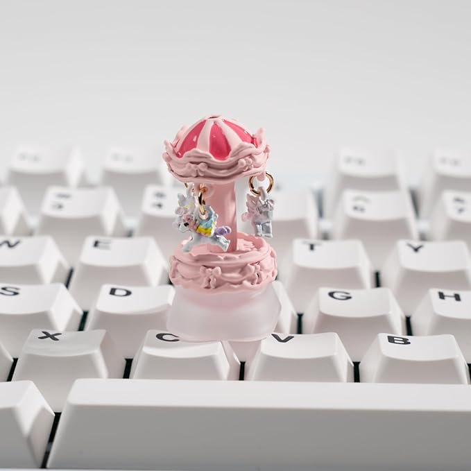 Artisan Carousel Keycap for Mechanical Keyboards, Pink Rotatable Design with RGB Bottom Glow, Hand-Painted Resin, 1U Size, MX Switch Compatible, Decompressing Gaming Keycap (XZMM-01)