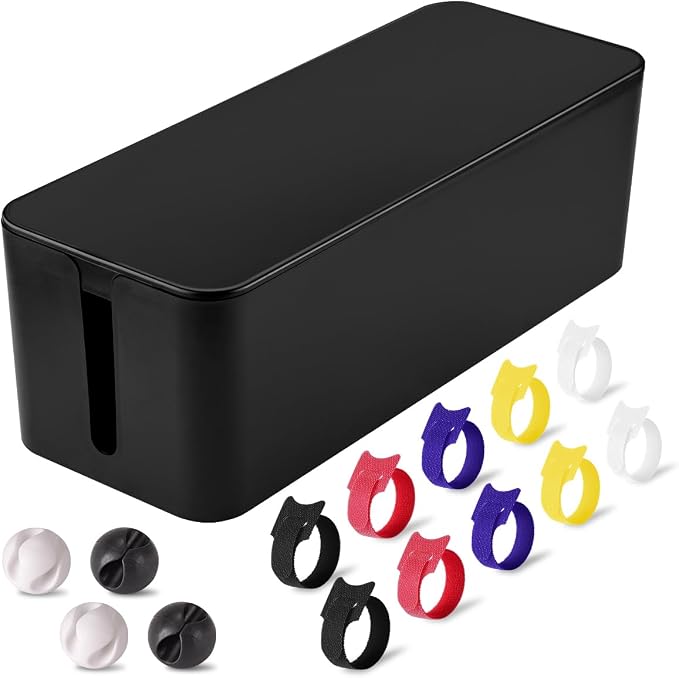 Tuwechen Cable Management Box, Large Cable Organizer Box to Hide Wires | TV & Desk Computer Wires Cord Hider, Desk Cord Organizer, Floor Outlet Hiders, for Home & Office, Black