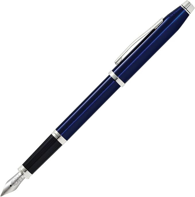 Cross Century II Translucent Blue Lacquer Medium Nib Fountain Pen - Professional Pen for Everyday Use - Smooth Writing - Comfortable Grip - Black Ink - Durable Construction