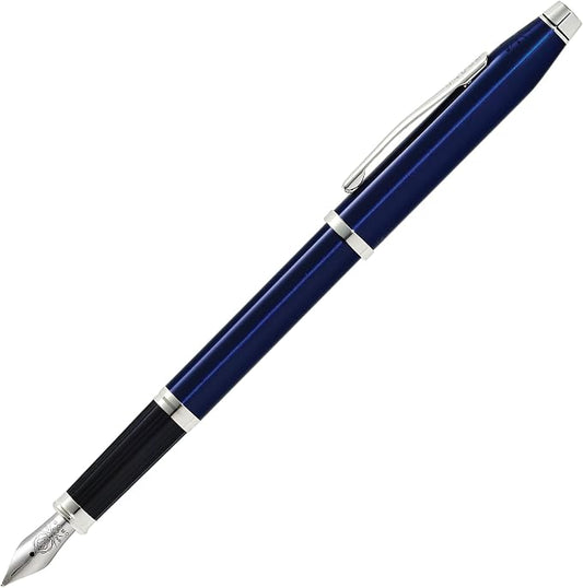 Cross Century II Translucent Blue Lacquer Medium Nib Fountain Pen - Professional Pen for Everyday Use - Smooth Writing - Comfortable Grip - Black Ink - Durable Construction