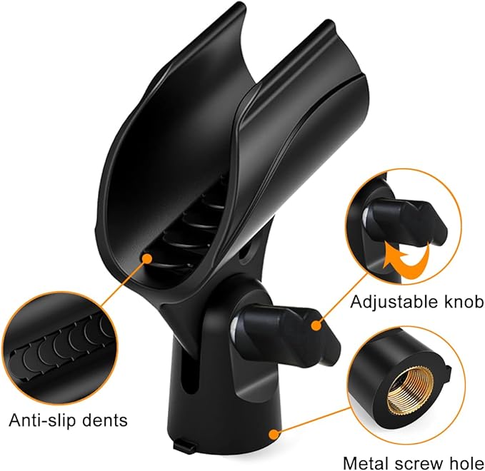 4 Pcs Universal Microphone Clip, Adjustable Mic Clip Holder for Mic Stand，Come with 5/8" Male to 3/8" Female Screw Adapter