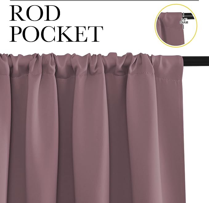 NICETOWN Living Room Curtains, Blackout Draperies, Dry Rose, 1 Pair, 70 x 84-inch, Home Decorations Thermal Insulated Solid Rod Pocket Blackout Drapes for Cafe